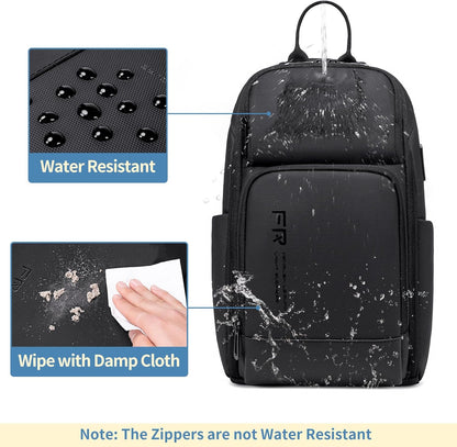 FENRUIEN Crossbody Sling Bag for Men, Water Resistant One Shoulder Backpack, Black Side Bag for Travel