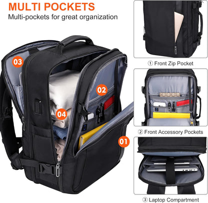 PIJUSHI Travel Backpack for Women Men Expandable Carry on Luggage Backpack Airline Approved Personal Item Laptop Bag(PE034 Black)