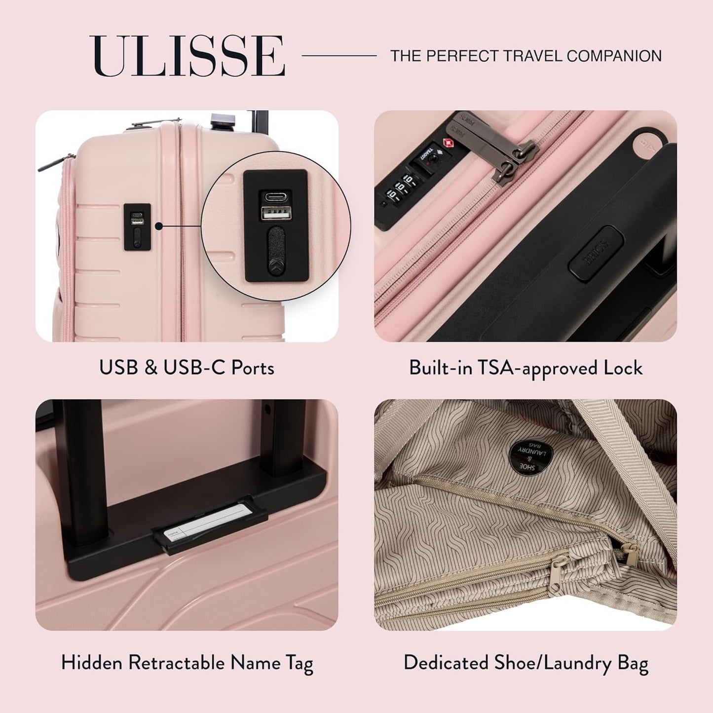 Bric's B|Y Ulisse Spinner Suitcase - 21 Inch Carry-On Luggage - Hard Exterior and TSA-Approved Lock - Rosa Perla