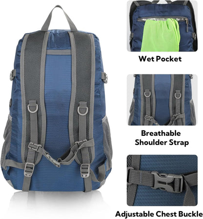 WATERFLY Lightweight Packable Hiking Backpack: 30L Foldable Travel Daypack Ultralight Camping Day Pack for Woman Man