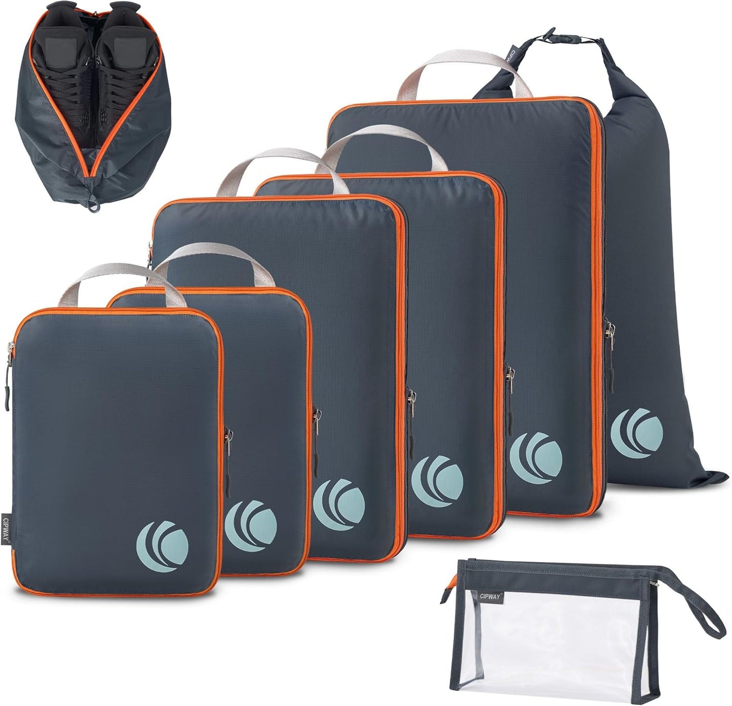 Cipway Compression Packing Cubes, Lightweight Travel Luggage Organizers with Shoe Bag, Toiletry Bag & Laundry Bag, Travel Essentials for Carry on Suitcase (8 Piece,Gray)