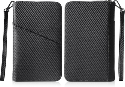 Polare Full Grain Leather Passport Holder With YKK Zipper RFID Blocking Travel Document Organizer Ticket Holder Cover Case Holds 2 Passports (Carbon Black)