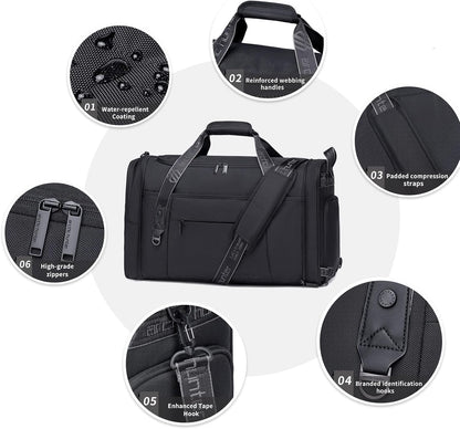 Gym Bags for Men Women, 42L Large Travel Duffle Bag, Carry On Bag for Airplanes with Shoe Compartment for Sports, Weekend Trips, Overnight and Camping - Black