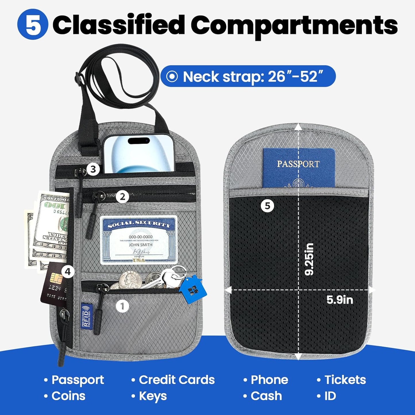 Passport Holder for Families | RFID Blocking Neck Wallet | Travel Document Organizer | Multi-Passport Pouch | Portable and Stylish