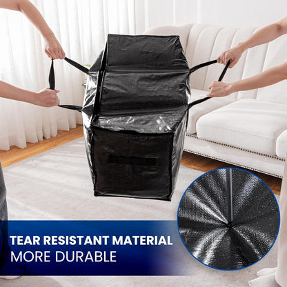TAILI Extra Large Moving Bags, 12 Pack Black Heavy Duty Totes For Storage with Visible Window, Wrap Around Handles, Storage Bags for Space Saving, Alternative to Moving Boxes