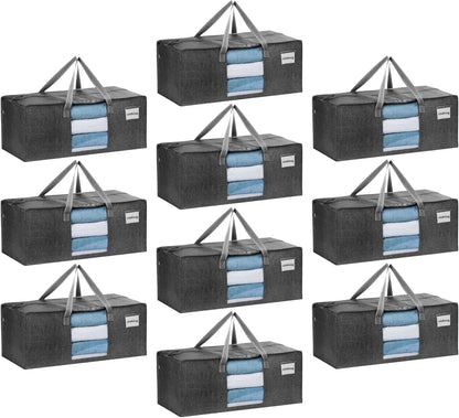 VENO 10 Pack Moving Bags Extra Large Storage Bags for College Move-In, Heavy-Duty Storage Totes, Packing Boxes, and Wardrobe Moving Supplies - Durable Laundry Bags for Clothes (Gray w/Window, 10 Pack)