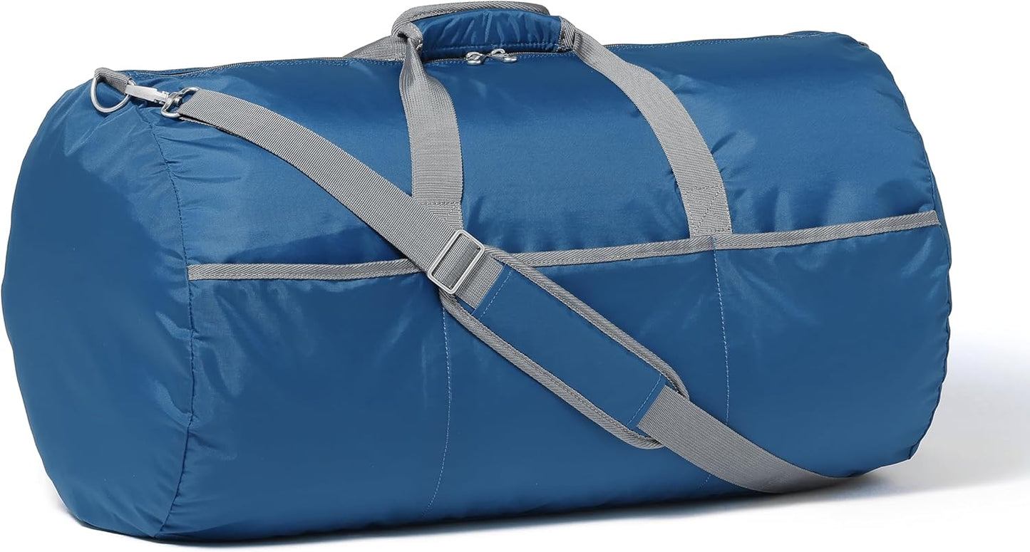 Amazon Basics 32" Extra Large Foldable Duffle Bag for Travel & Storage, with Exterior/Interior Zippered Pockets, Lightweight/Durable Nylon Material, 50-LBS Capacity, 9254 Cubic Inch (150L), Navy Blue