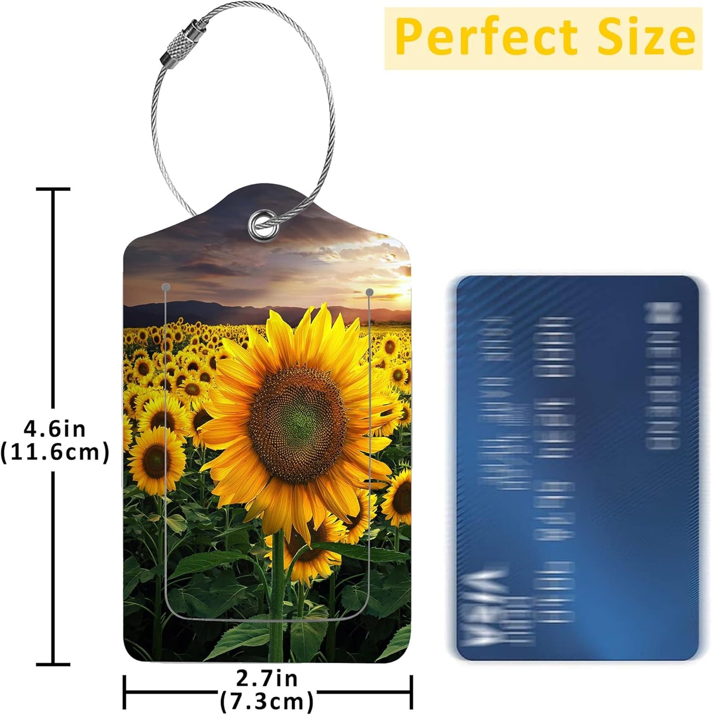 2 Pack Sunflower Luggage Tags for Suitcases,Beautiful Floral Leather Baggage Suitcases Tag Name ID Label Privacy Cover Travel Bag Tags for Women Men Boys Girls
