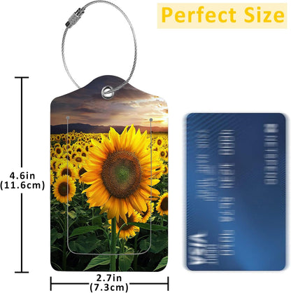 2 Pack Sunflower Luggage Tags for Suitcases,Beautiful Floral Leather Baggage Suitcases Tag Name ID Label Privacy Cover Travel Bag Tags for Women Men Boys Girls