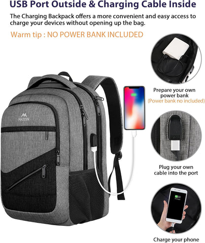 MATEIN 17 Inch Work Backpack for Men Women, Water Resistant Practical Travel Laptop Backpack with Trolley Sleeve, Casual College Daypack Laptop Compartment TSA Friendly, Grey Black