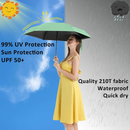 BAODINI Travel Mini Umbrella for Purse With Case Small Compact UV Sun Protection Sun Lightweight Tiny Pocket Umbrella for Women Kids and Men