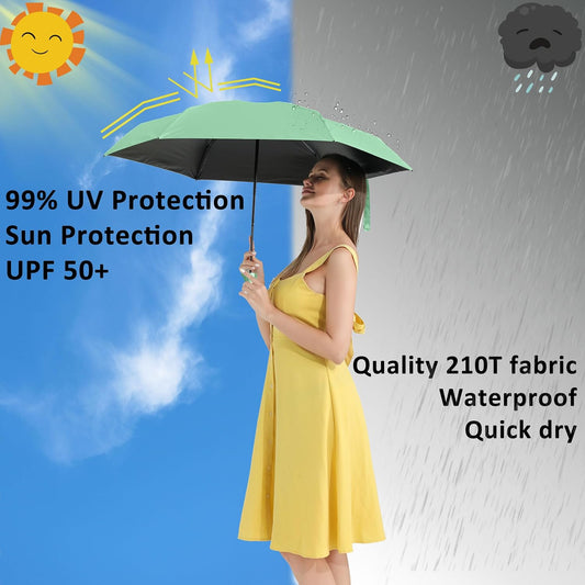 BAODINI Travel Mini Umbrella for Purse With Case Small Compact UV Sun Protection Sun Lightweight Tiny Pocket Umbrella for Women Kids and Men