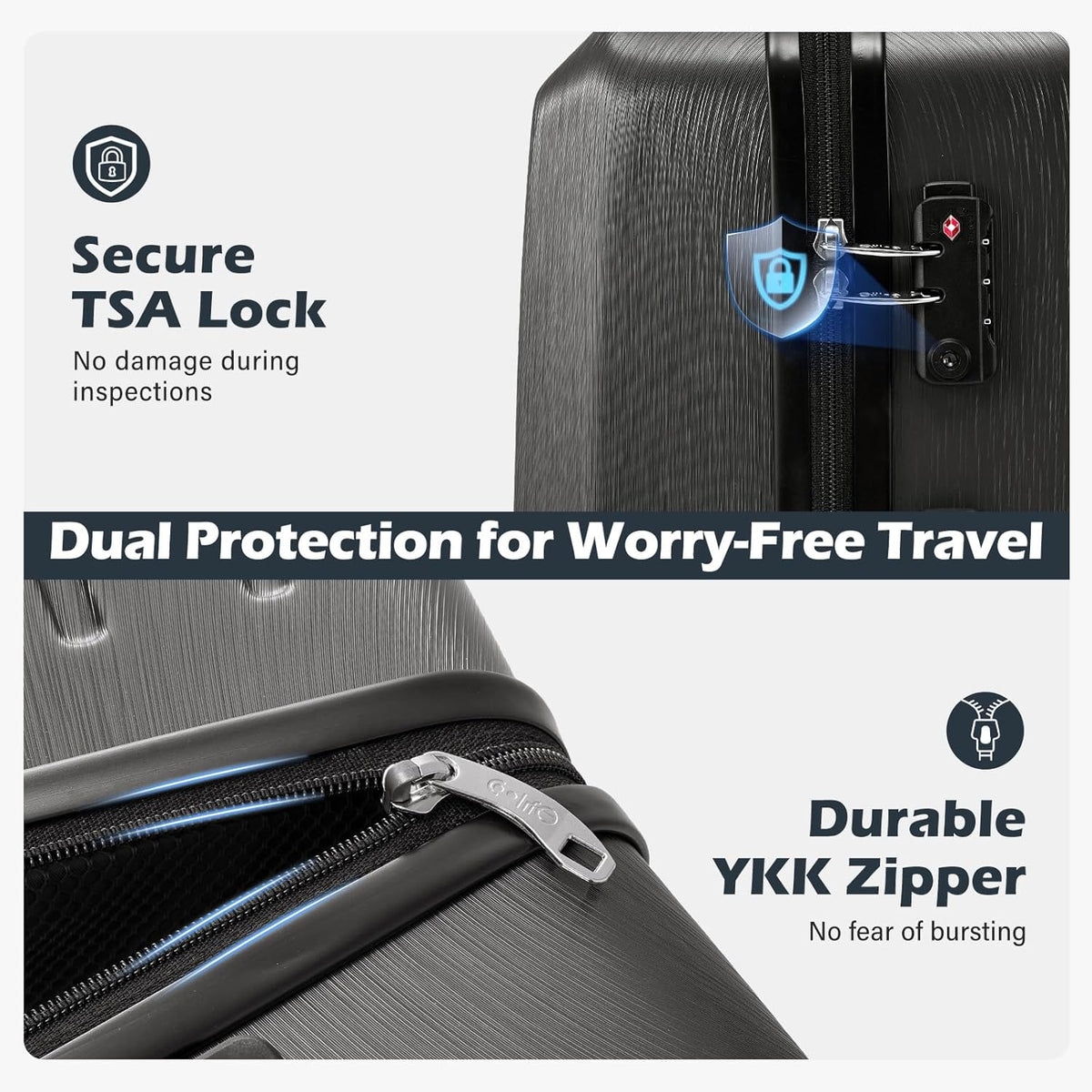 Coolife Luggage PC+ABS Hardshell Suitcase with TSA Lock, Spinner Carry On Lightweight (navy, S(20in_carry on))