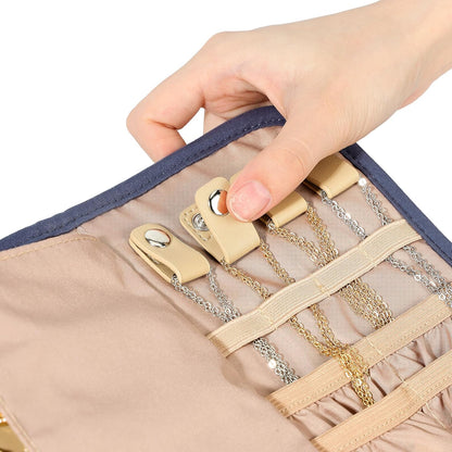BELALIFE Travel Jewelry Case Organizer, Foldable Storage Roll for Earrings, Necklaces, Rings, Bracelets, Brooches, Blue-Gray