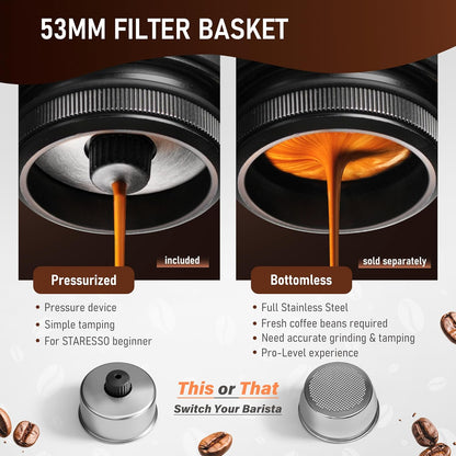 STARESSO PLUS SP300 Espresso Machine, Manual Portable Coffee Maker Compatible Ground Coffee with Pressurized Filter, Espresso Maker for Home Travel Camping Office, Non-Electric
