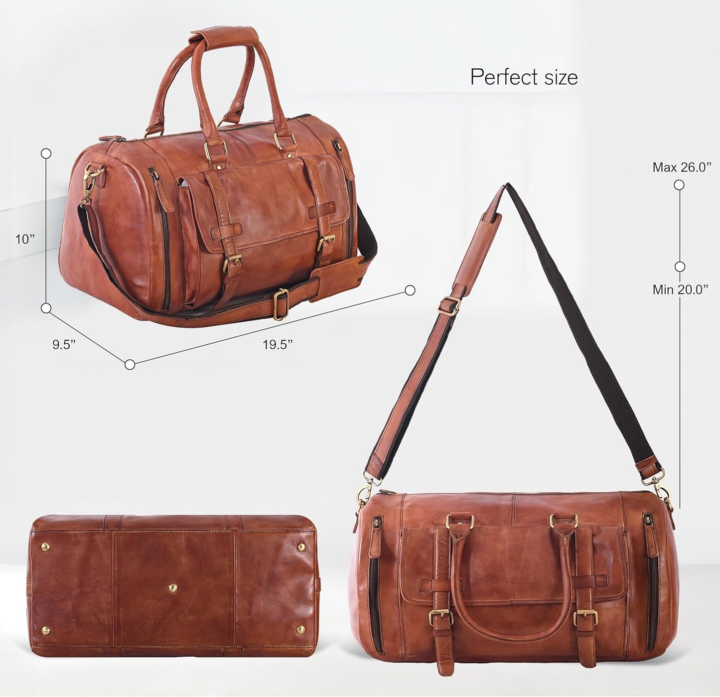 Genuine Leather Duffle Bag for Men | Vintage Weekender Travel Bag | Overnight Carry-On Luggage | Handmade Leather Gym Bag for Men