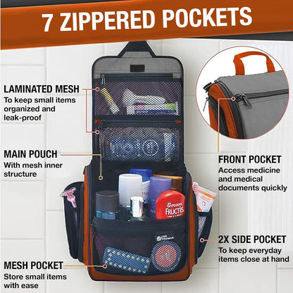 DD D&D Wanderlust D&D Hanging Travel Toiletry Bag for Men and Women – Cosmetics, Makeup and Toiletries Organizer Kit with 10 Compartments, YKK Zippers, XXL Metal Swivel Hook, Water-Resistant Nylon