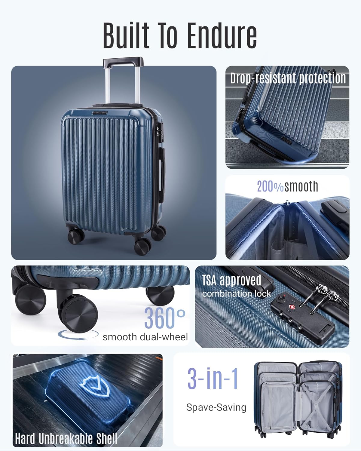LIGHT FLIGHT Luggage Sets, Durable Hard Shell 3 Piece Set Suitcase with Spinner Wheels, Hardside Lightweight Luggage set with TSA Lock, Large Travel Luggage Set (20" 24" 28"), Royal Blue