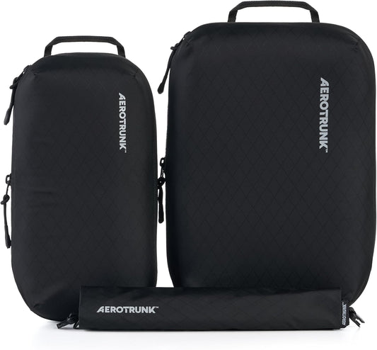 Aerotrunk Ultralight Compression Packing Cubes - Lightweight Travel Organizers for Suitcases and Luggage (3-Pack, Black)