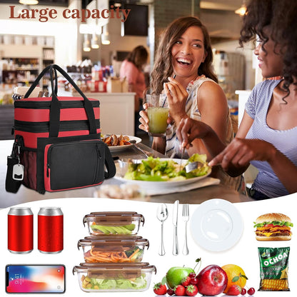 Insulated Lunch Bag Women & Men | Large Adult Lunch Box | Double-Layer Reusable Lunch Bags | Leak-Proof Tote Cooler Bag for Work Picnic Outdoors | 16L, Red