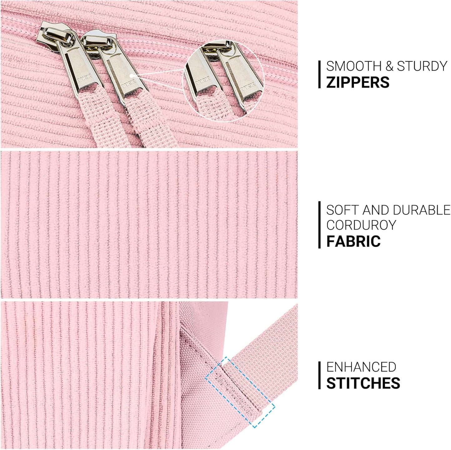 ZORFIN 26L Backpack for College, and Travel: Corduroy Bookbag - Light Pink