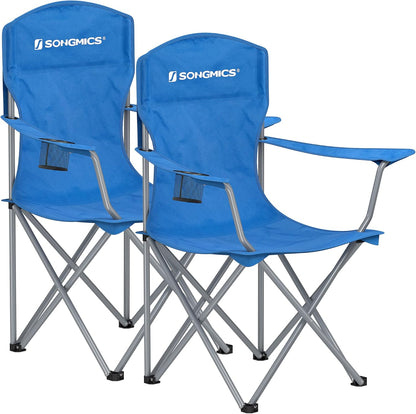 SONGMICS 2 Pack Folding Camping Chairs, Load 330 lb, Cup Holder and High Backrest, Heavy-Duty Structure, for Lawn, Garden, Fishing, Terrace