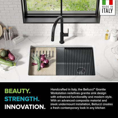 KRAUS Kitchen Sink Bellucci 29” Undermount Workstation Granite, Metallic Gray - Image 4