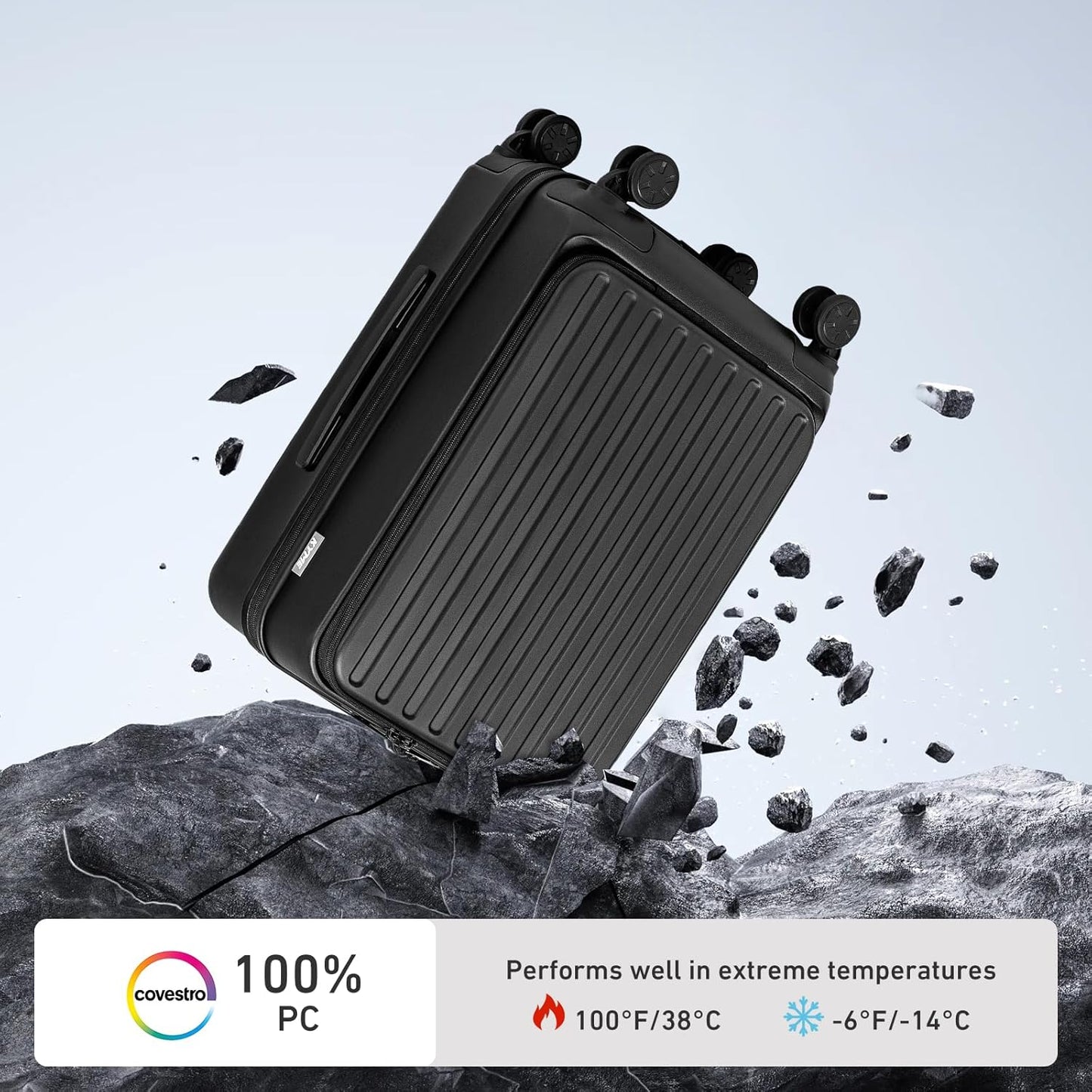 KYME Luggage Sets, 100% PC Suitcase With Double Spinner Wheels & TSA Lock, Hard Shell 3 Piece Set, 22/26/30, Black