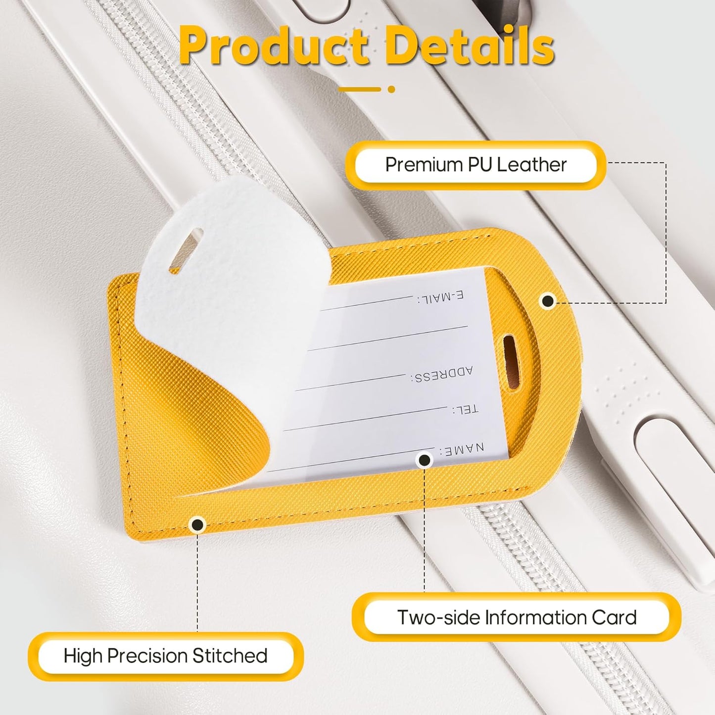 3 Pack Luggage Tags for Suitcases, TSA Approved Bag Tags, Baggage Tags with Privacy Protection, Travel Essentials Luggage Accessories, Yellow & Brown