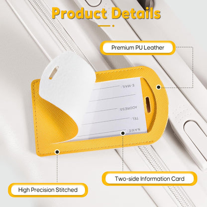 3 Pack Luggage Tags for Suitcases, TSA Approved Bag Tags, Baggage Tags with Privacy Protection, Travel Essentials Luggage Accessories, Yellow & Brown