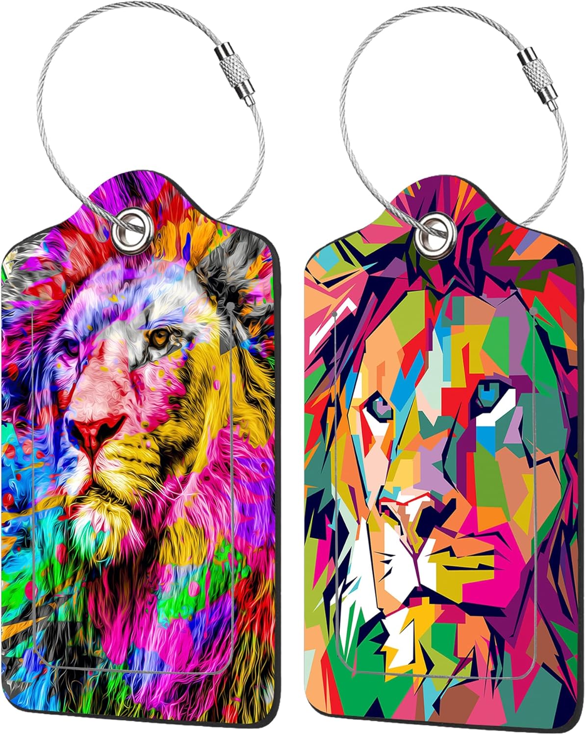 2 Pack Colorful Lion Luggage Tag for Suitcases Abstract Creative Lion PU Leather Bag Travel Suitcase ID Identifier Baggage Tags for Women Men Travel