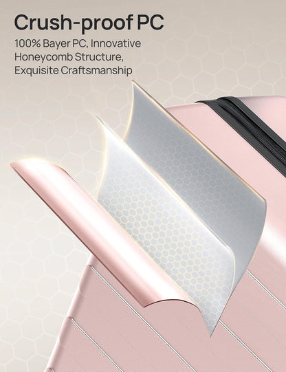 Carry on Luggage 22 X 14 X 9 Airline Approved, 20 Inch Luggage for 3-5 Days Travel, Double Spinner Wheels, 100% Hardshell PC, TSA Lock (00-Pink (Expandable), Set 2PCS (20-Inch/28-Inch))