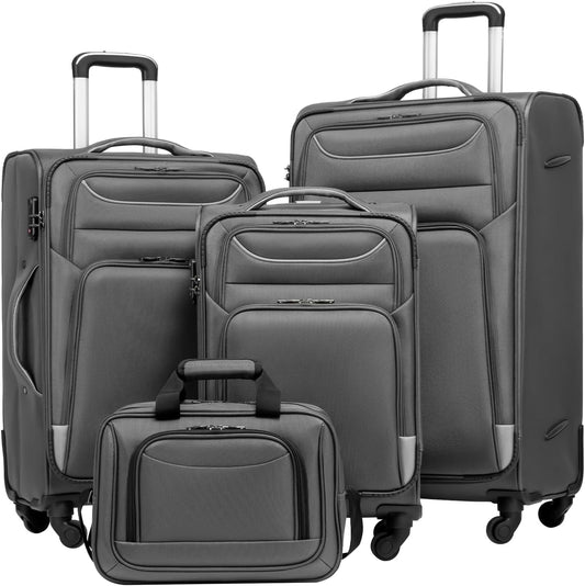 Coolife Luggage 4 Piece Set Suitcase Spinner TSA Lock Softshell lightweight (gray)