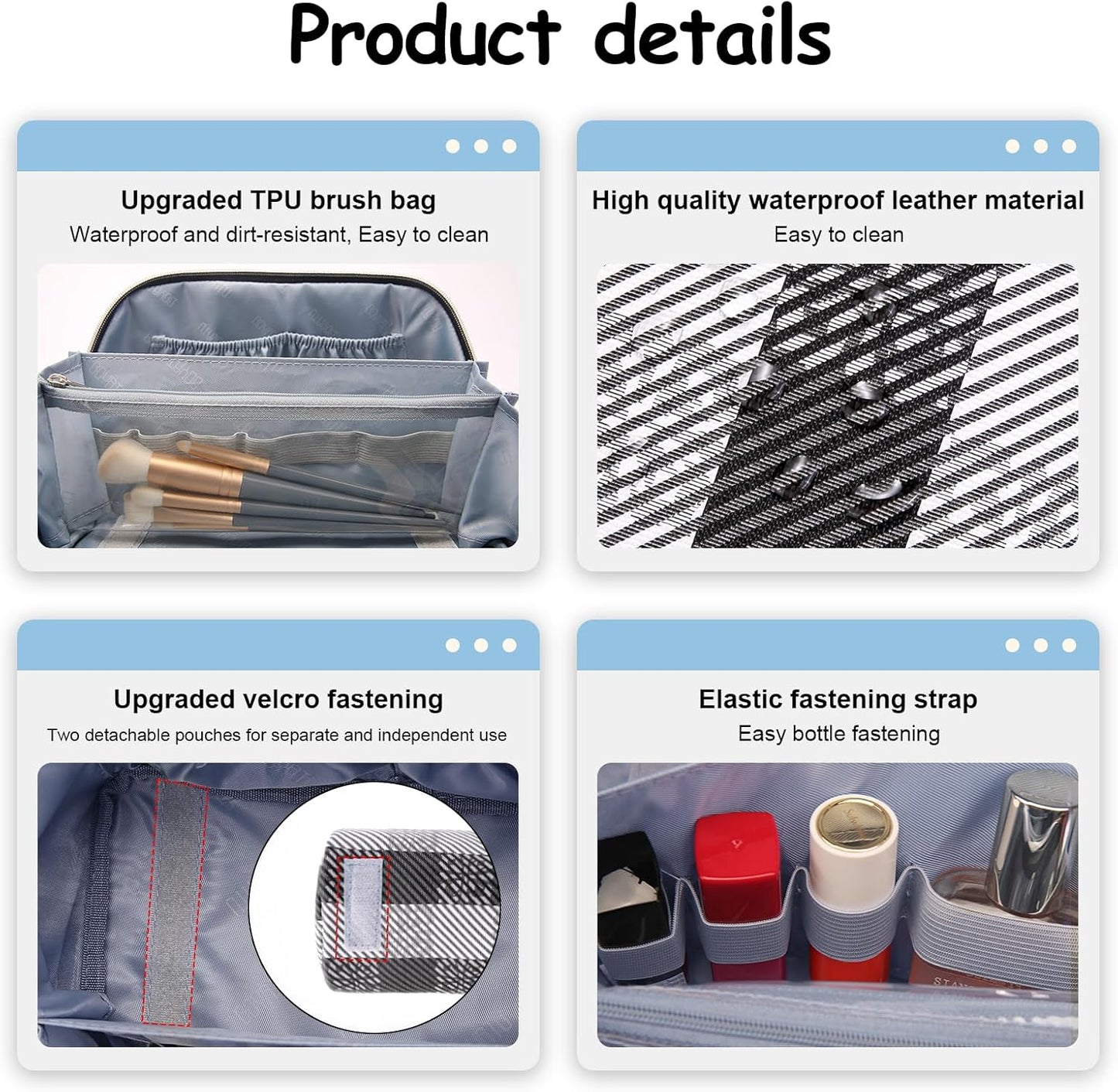 BOYATU Makeup Bag Travel Cosmetic Bag: 3 Pcs Set Portable Make up Bags for Women with Handle - Waterproof Vegan Leather Toiletry Organizer Bags with Comparments (F-01-Black)