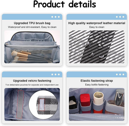 BOYATU Makeup Bag Travel Cosmetic Bag: 3 Pcs Set Portable Make up Bags for Women with Handle - Waterproof Vegan Leather Toiletry Organizer Bags with Comparments (F-01-Black)