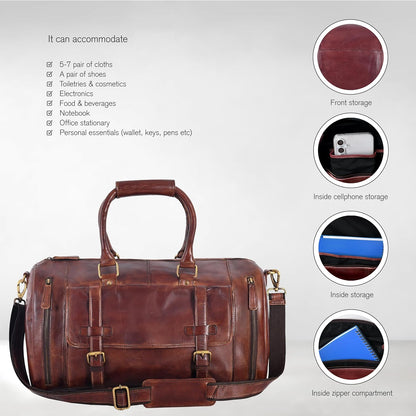 Genuine Leather Duffle Bag for Men | Vintage Weekender Travel Bag | Overnight Carry-On Luggage | Handmade Leather Gym Bag for Men