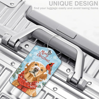 Set of 2 Christmas Dog and Red Cardinal Luggage Tags for Suitcases Leather Suitcase Tags Identifiers with Privacy Name Address Label and Stainless Steel Loop for Women Men Travel Luggage Accessories