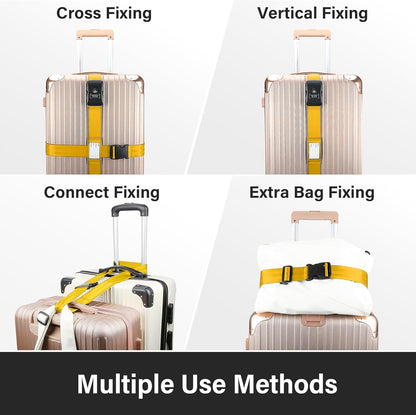 Luggage Straps, Yellow TSA Approved Luggage Strap Belt with Combination Lock for Suitcases, 2 Pack Adjustable Heavy Duty Cross Suitcase Straps with Name Tags for Travel, Carry On Bags, Protect Luggage