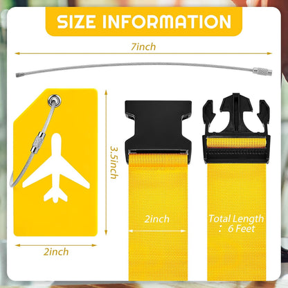 Weewooday 8 Pcs Luggage Straps Suitcase Tags Set for TSA Approved, 4 Travel Adjustable Suitcase Belt, 4 Silicone Luggage Tags with Name ID Card Travel Accessories(Yellow,Airplane)