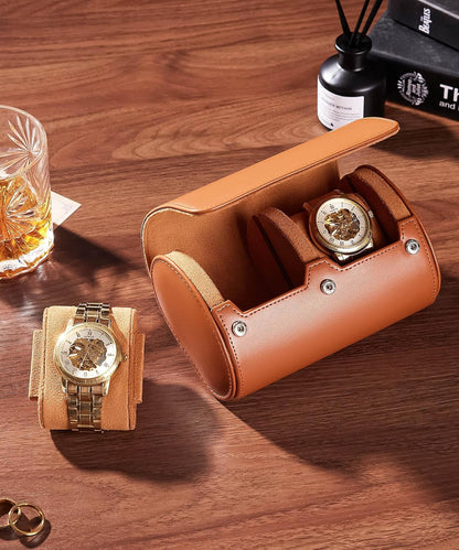 Homde Travel Watch Box Leather: Traveling Case for Men - Luxury Watch Roll for Wristwatch on the Go (brown, M)