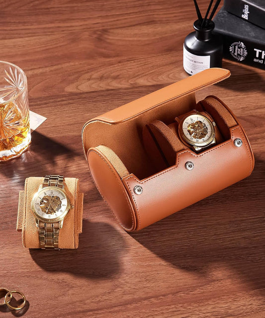 Homde Travel Watch Box Leather: Traveling Case for Men - Luxury Watch Roll for Wristwatch on the Go (brown, M)