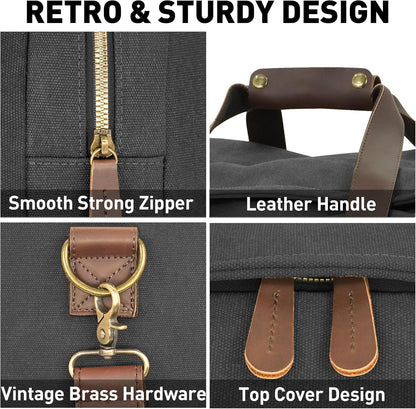 60L Travel Bags for Men, Nomad Canvas Duffle Bag Vintage Genuine Leather Travel Duffel Bag Multifunctional Weekender Overnight Backpack with Shoes Compartment (Black, X Large-60L)