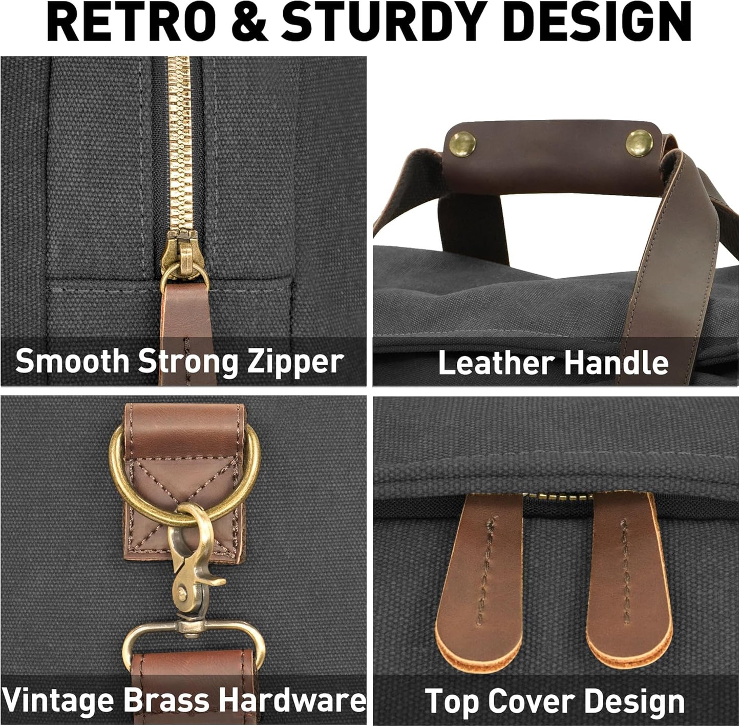 Vintage Canvas Duffle Bag, 50L Genuine Leather Travel Duffel Backpack Multifunctional Overnight Weekender Bag with Shoes Compartment Men (Black)