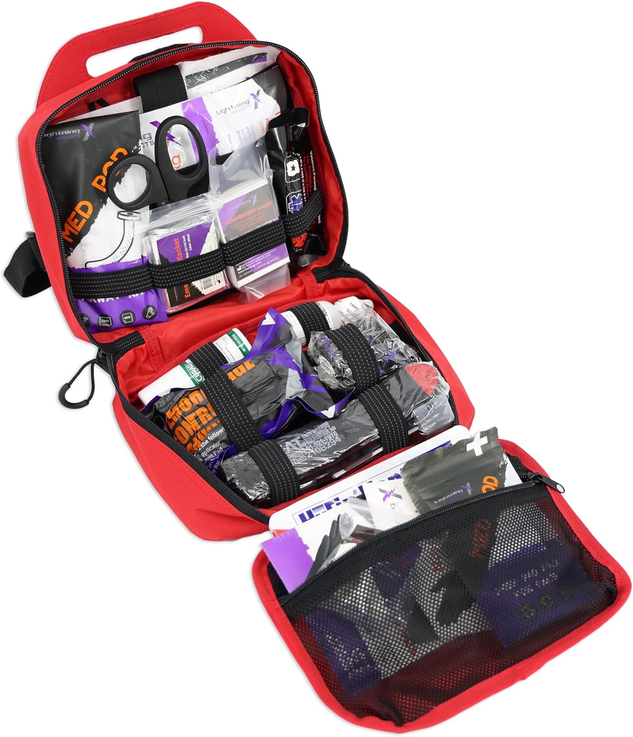 Lightning X Rip-Away Officer's Patrol Tactical Gunshot & Trauma IFAK Kit w/Headrest Mount - RED