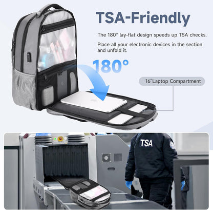 Multipocket TSA Travel Laptop Backpack for Men, Anti-Theft Business Daypacks, Airline Approved Personal Item Work Bag,Water Resistant 16 Inch Work Computer Backpack