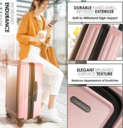 Hard Shell Luggage Sets with Spinner Wheels 4 Piece, Expandable Large Suitcases with TSA Lock, Travel Large Suitcase Set, Pink Luggage Set