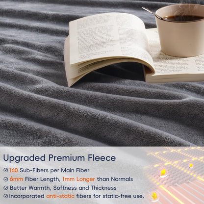 PHF Ultra Soft Fleece Throw Blanket, No Shed No Pilling Luxury Plush Cozy 300GSM Lightweight Blanket for Bed, Couch, Chair, Sofa Suitable for All Season, 50" x 60", Grey
