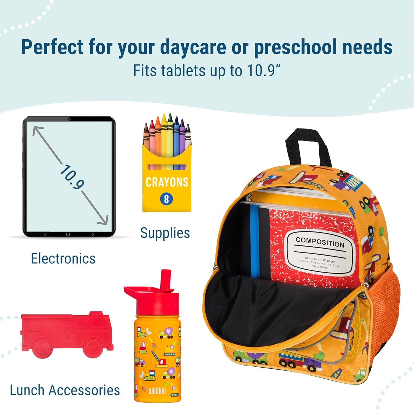 Wildkin 12-inch Kids Backpack – Padded, Adjustable, Ideal for Daycare & Travel - Under Construction