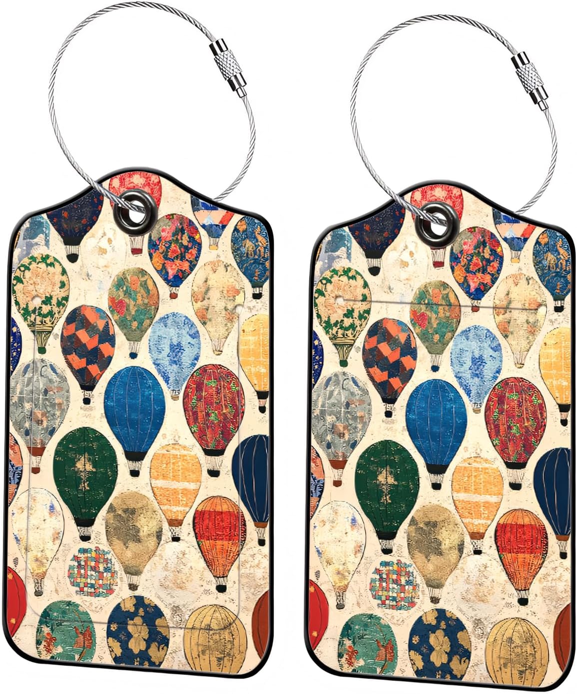 Luggage Tags for Suitcases, 2-Pack PU Leather for Cruise & Travel, Baggage ID Tags with Privacy Cover & Address Card, Durable Metal Ring, Kids Adults Travel Accessories, Tapestry Balloons