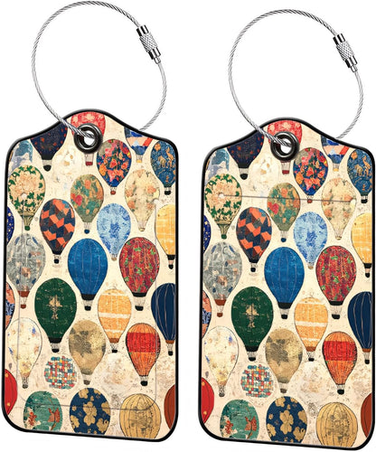Luggage Tags for Suitcases, 2-Pack PU Leather for Cruise & Travel, Baggage ID Tags with Privacy Cover & Address Card, Durable Metal Ring, Kids Adults Travel Accessories, Tapestry Balloons